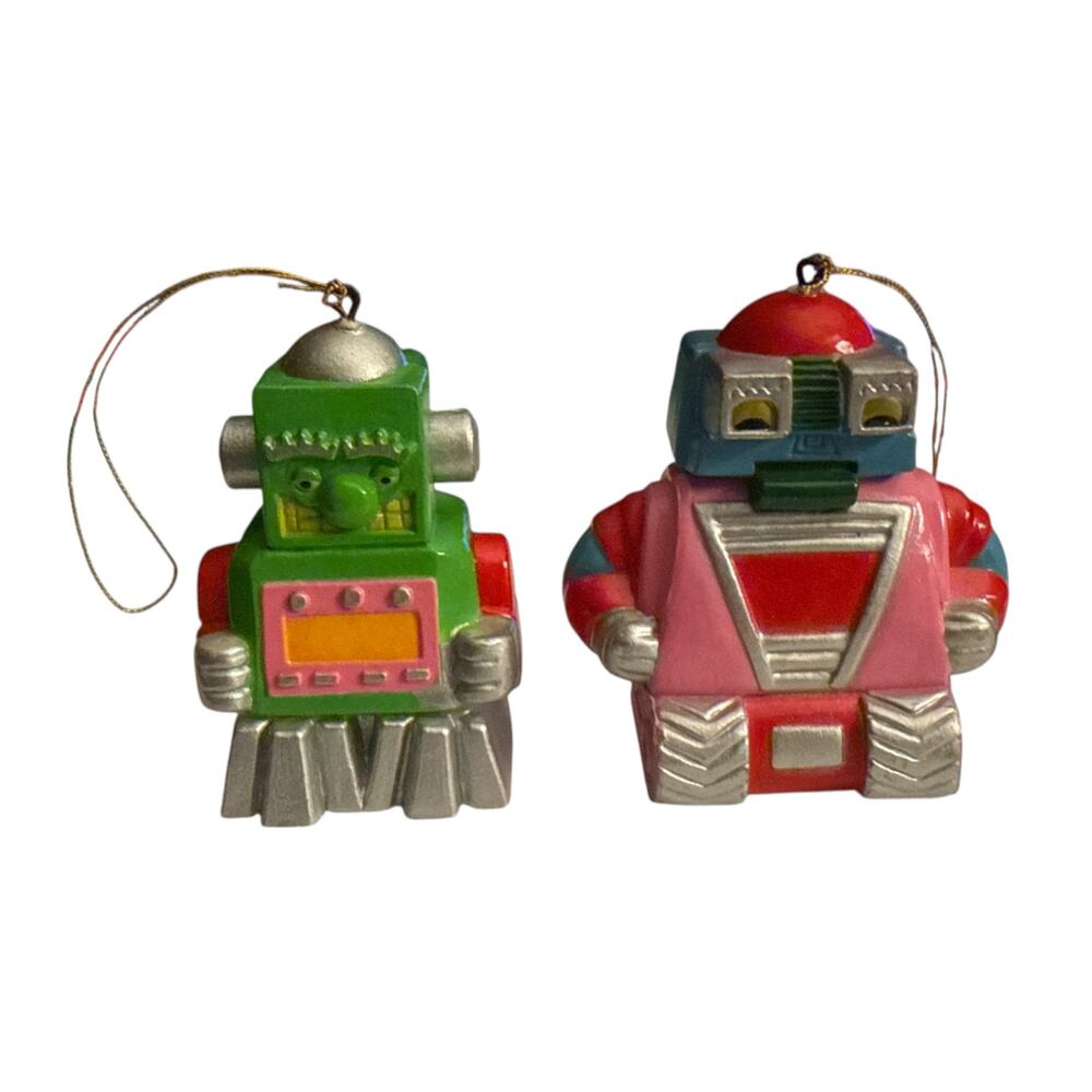 RARE Vintage 1985 Enesco Robot Hanging Ornament Style Collectible Pink & Green